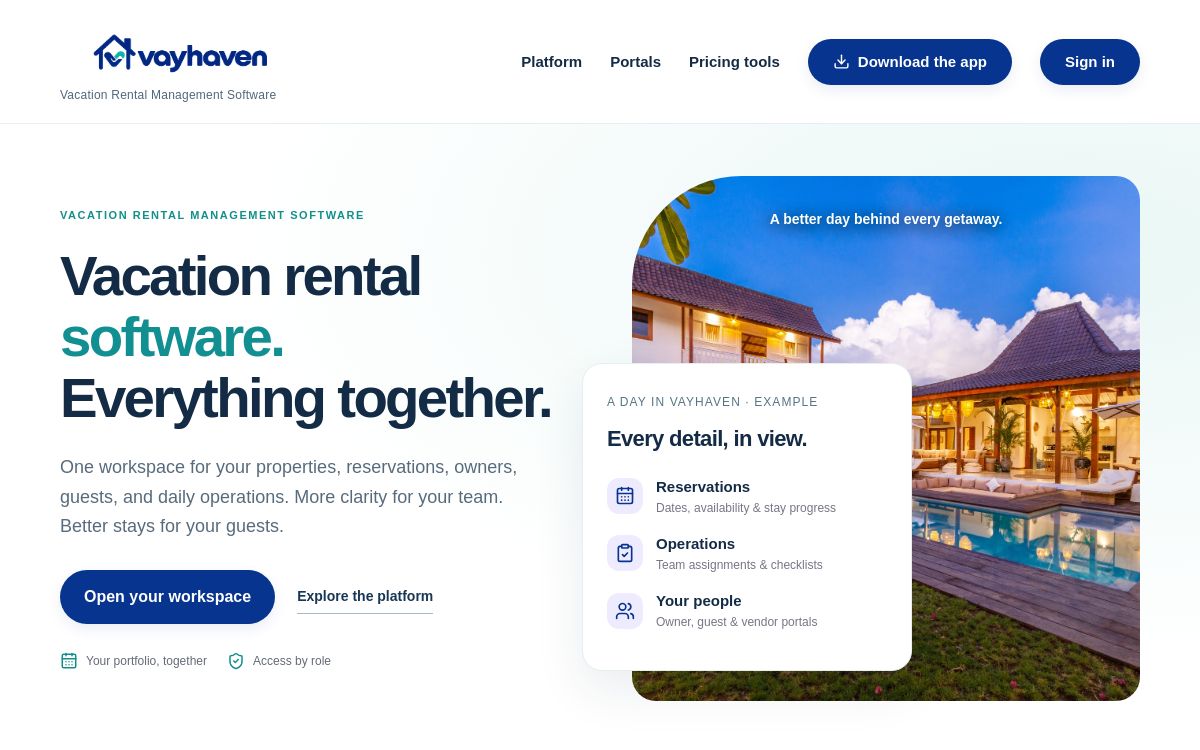 VayHaven vacation rental software landing page